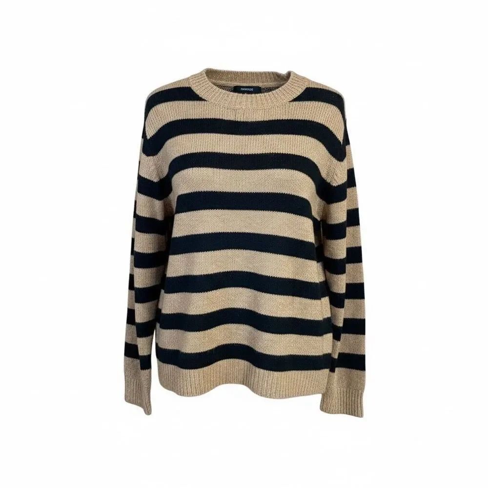 Dokotoo Wool Blend  striped crew neck sweater Sz L Brown/Black NWT